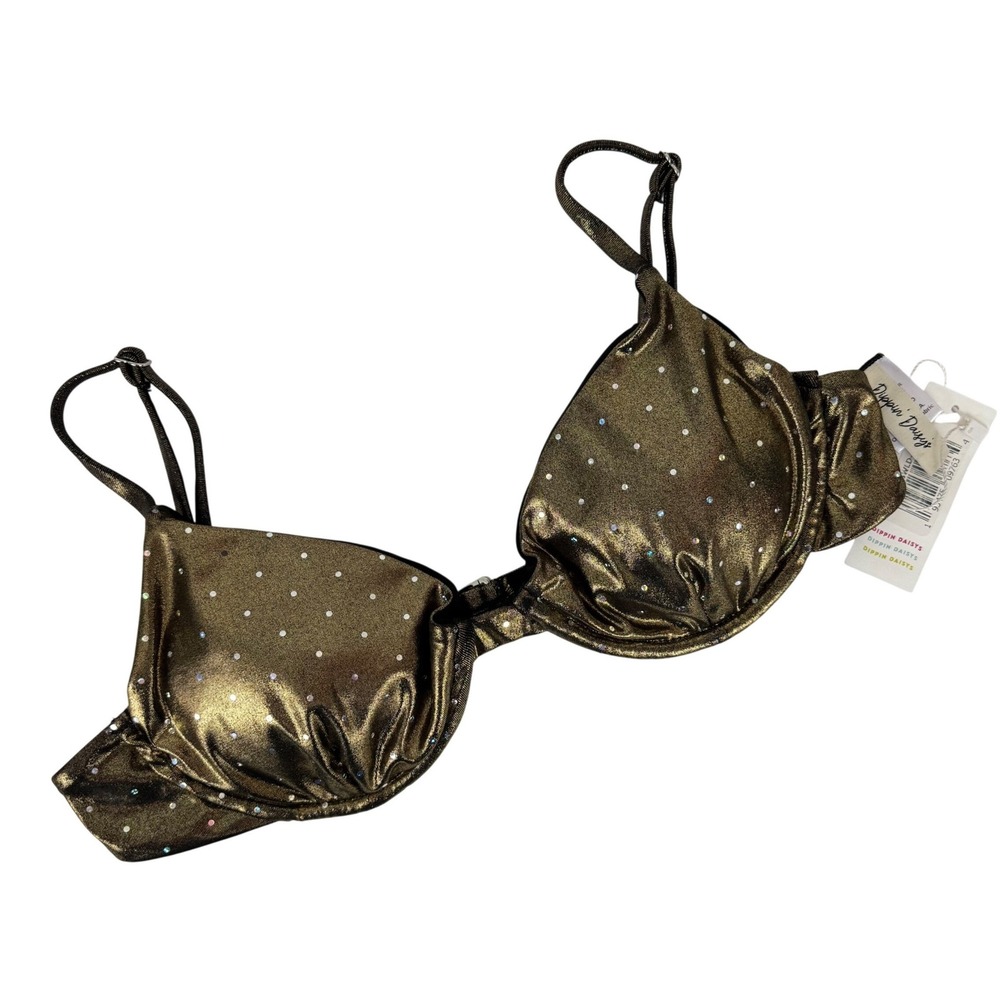 Dippin Daisy's Gold Metallic Bikini Top Glam Mermaidcore Chic Large New
